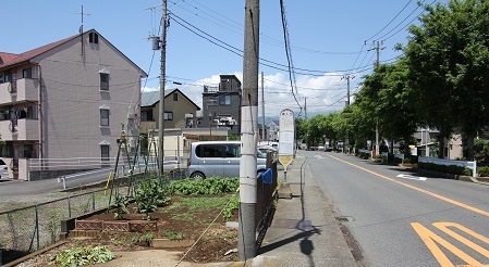 現在の纏入口バス停付近から見た大山・日向岡方面