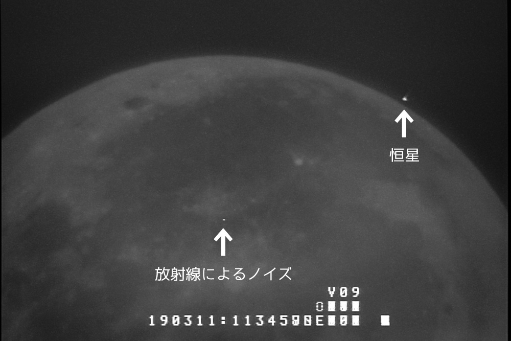 放射線によってカメラセンサに一瞬現れるドット