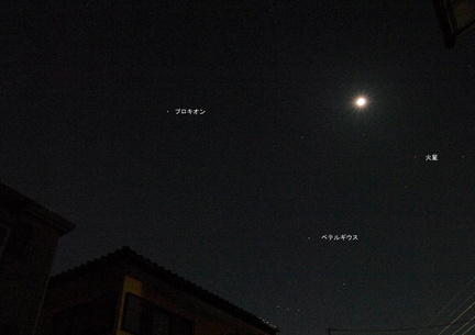 月と火星（文字入り）2021.04.18市内（撮影　剱持瑞穂）