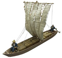 塩・味噌を積み帆をあげて遡上する高瀬船（模型）